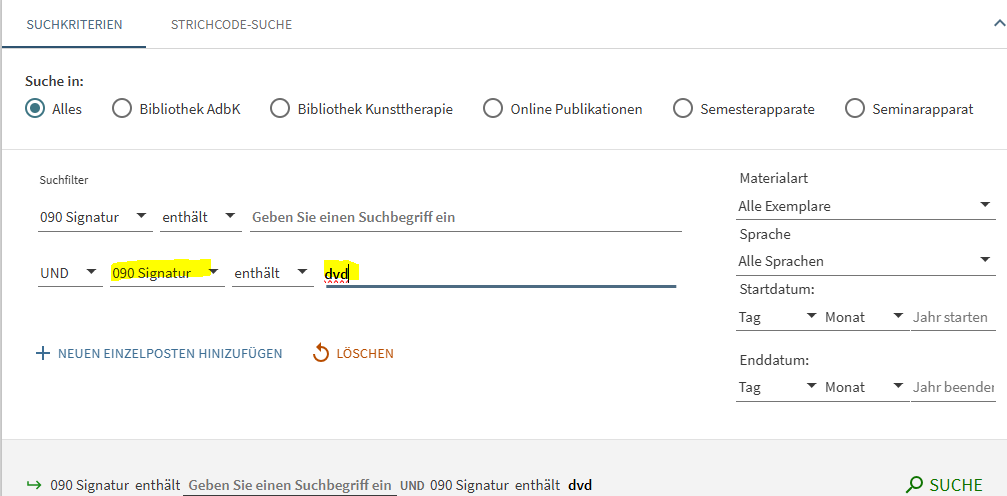 erweiterte Suche dvd