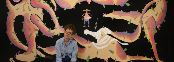 " Mädchen mit Taube (euer Aktionismus hilft uns jetzt auch nicht weiter)" , Acryl und Öl auf Leinwand, 220 cm x 380 cm, 2018